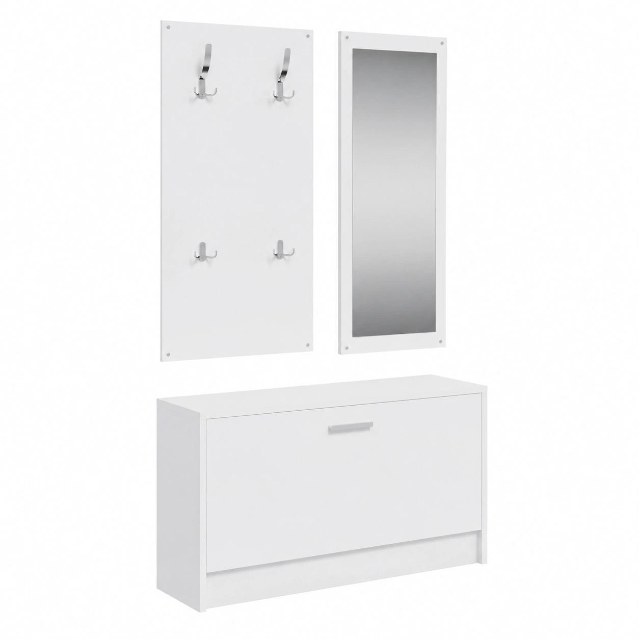 Kompaktes Flurmöbel-Set, 3-teilig, Weiß, Holzwerkstoff