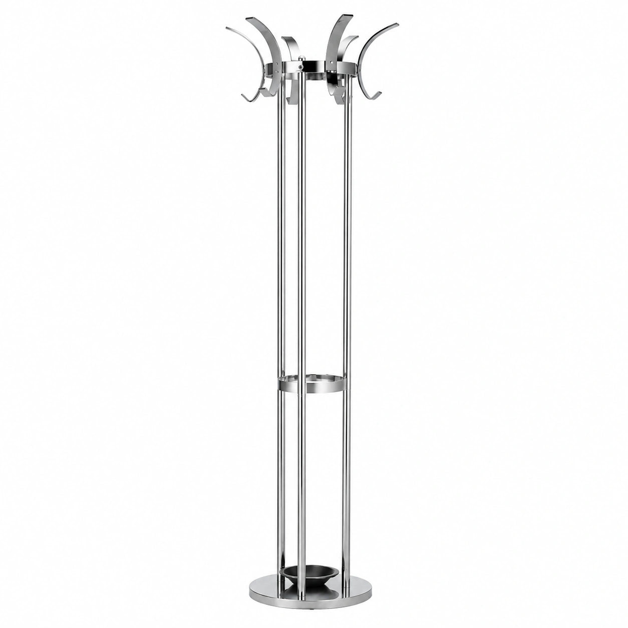 Moderner Kleiderständer aus Metall mit 6 Haken und Tropfschale, Schwarz/Silber