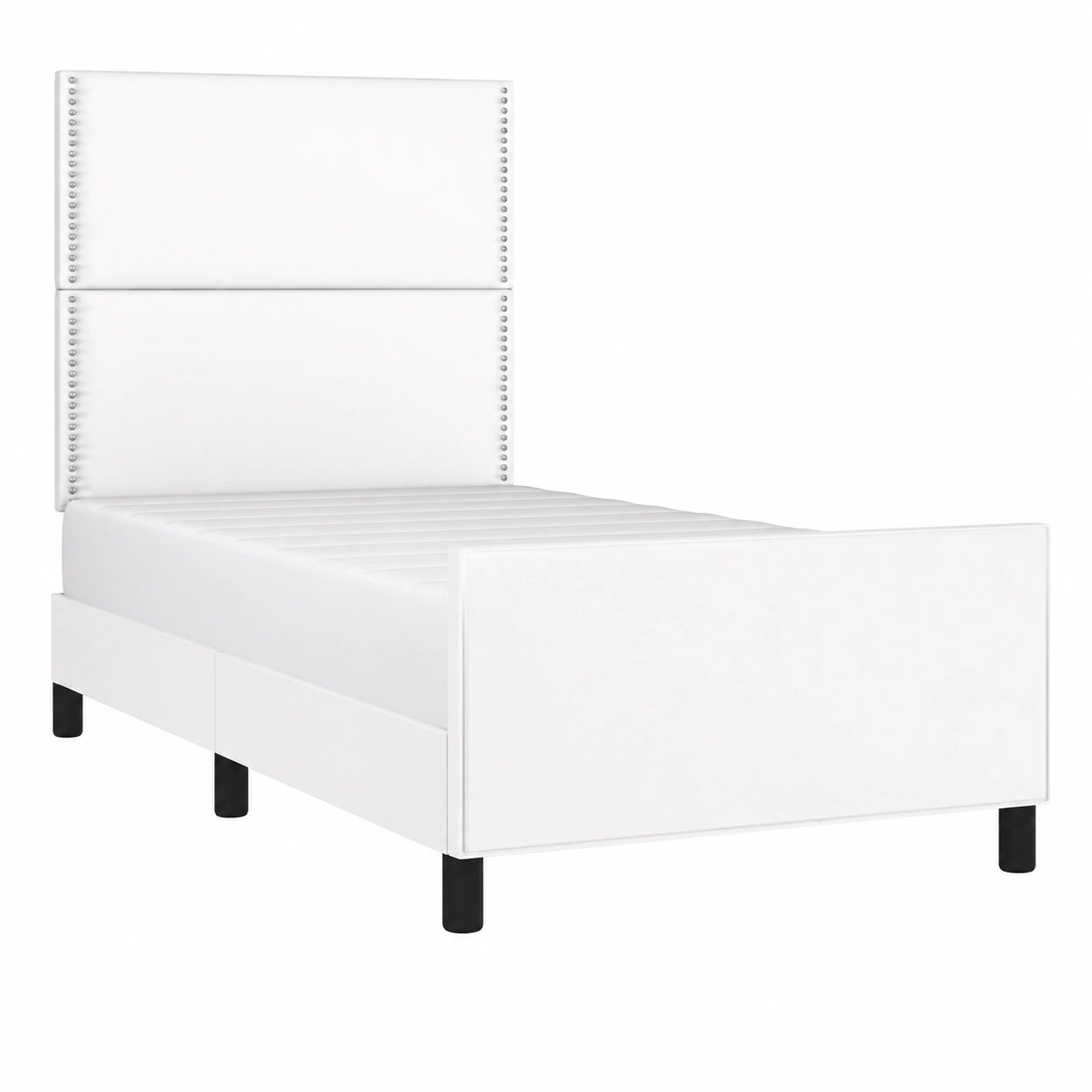 Modernes Einzelbett Kunstleder Weiß 100x200 cm mit Verstellbarem Kopfteil für Jugend- und Schlafzimmer