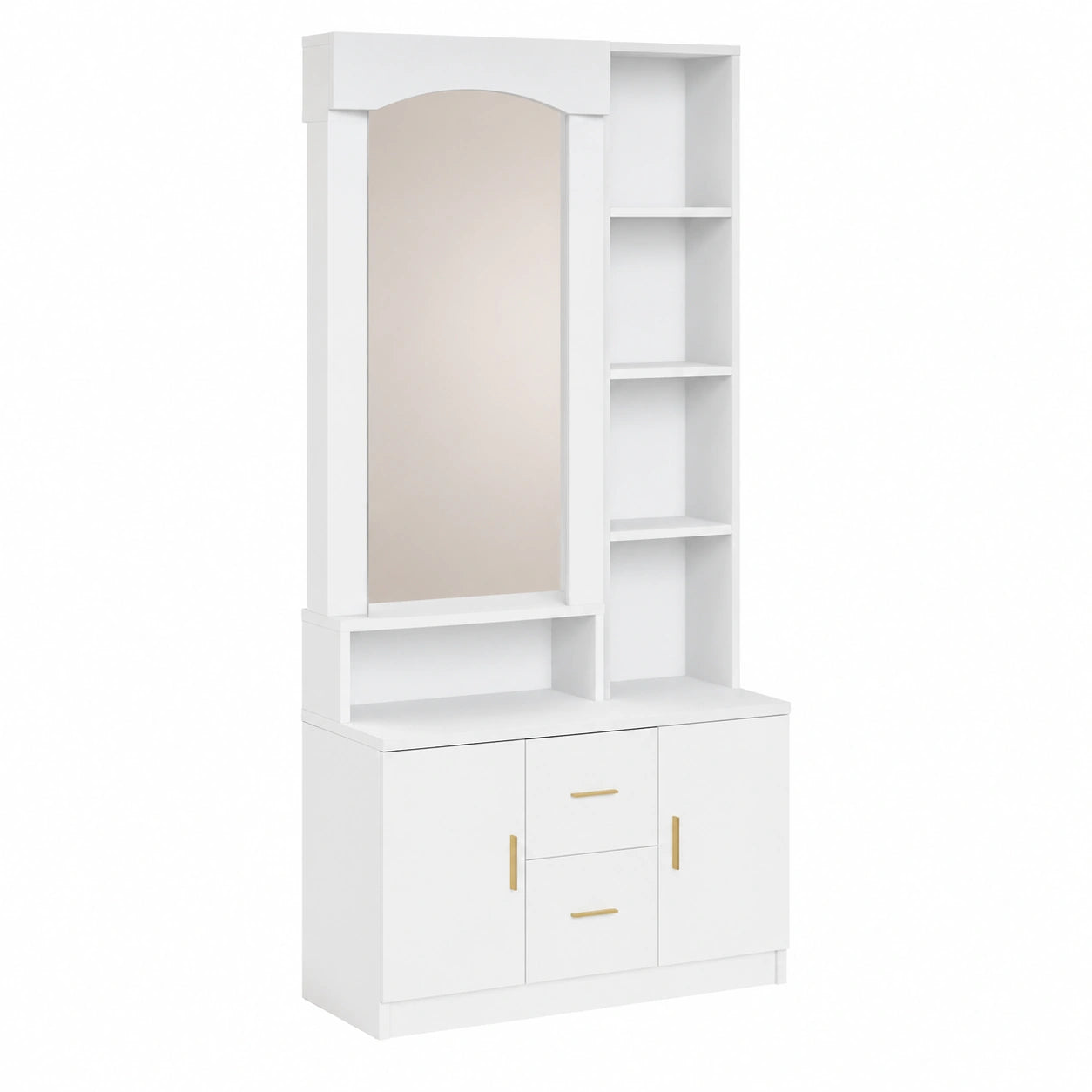 Moderne Flurgarderobe mit Spiegel und Schuhschrank - Weiße Kommode mit Schubladen, Türen und Regalen - Praktisches Dielenmöbel, 90x40x180 cm