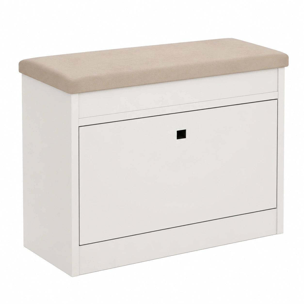 Moderner Schuhschrank mit Sitzbank und Klapptüren - 55x64x28 cm, Laminierte Holzplatte, Kaschmir
