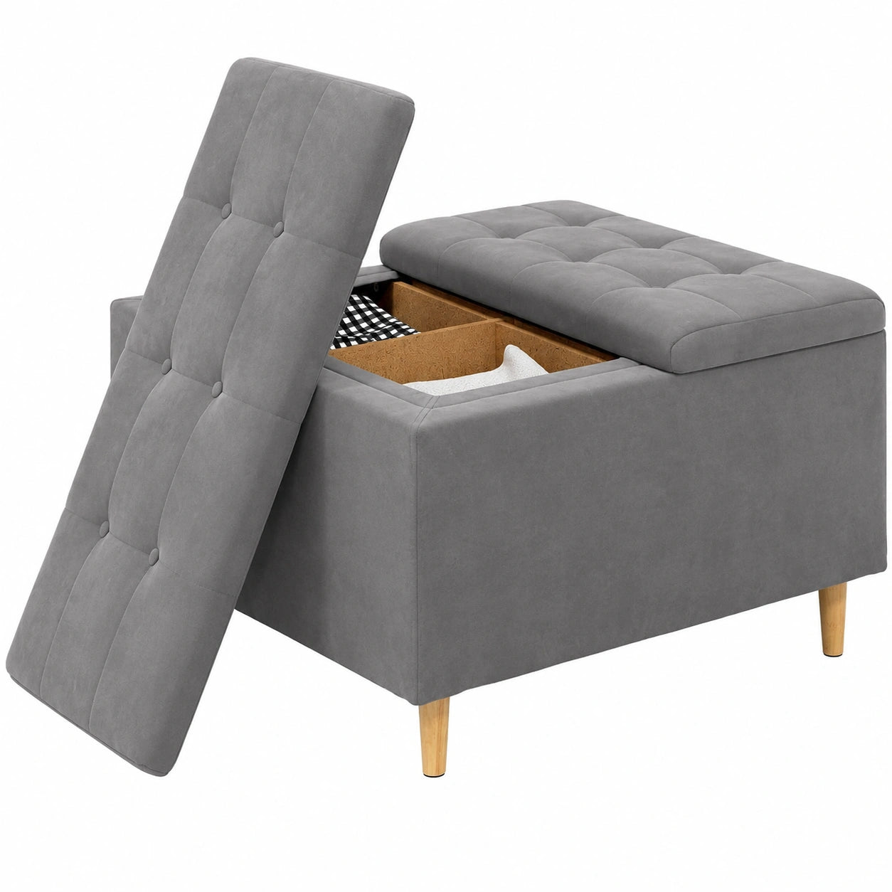 Moderner Dunkelgrauer Samt-Ottomane mit Stauraum - 80x80x45 cm