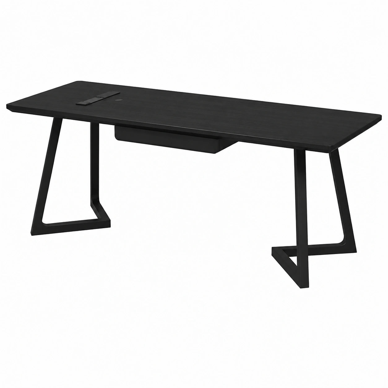 Zeitgenössischer Büroschreibtisch aus Eschenholz, 80 cm, mit USB-Anschlüssen, schwarzes Design für stilvolles Home Office