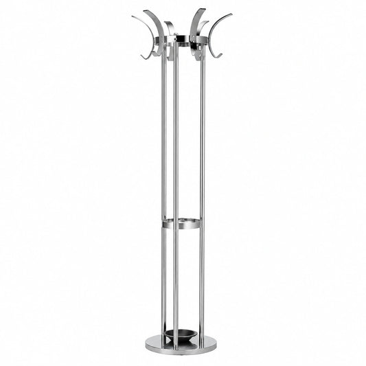 Moderner Kleiderständer aus Metall mit 6 Haken und Tropfschale, Schwarz/Silber