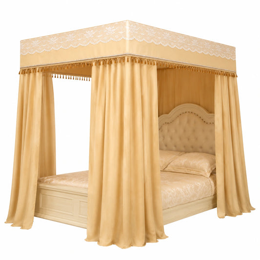 Eleganter Gelber Himmelbett-Vorhang für Doppel-, Queen- und King-Size-Betten, Schlafzimmers Deko für Mädchen und Erwachsene