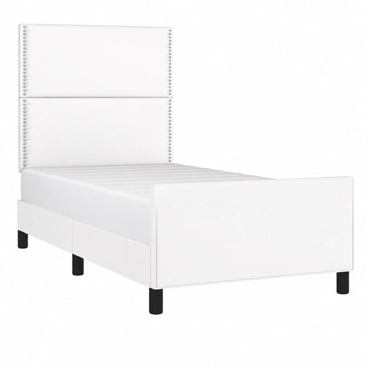Modernes Einzelbett Kunstleder Weiß 100x200 cm mit Verstellbarem Kopfteil für Jugend- und Schlafzimmer