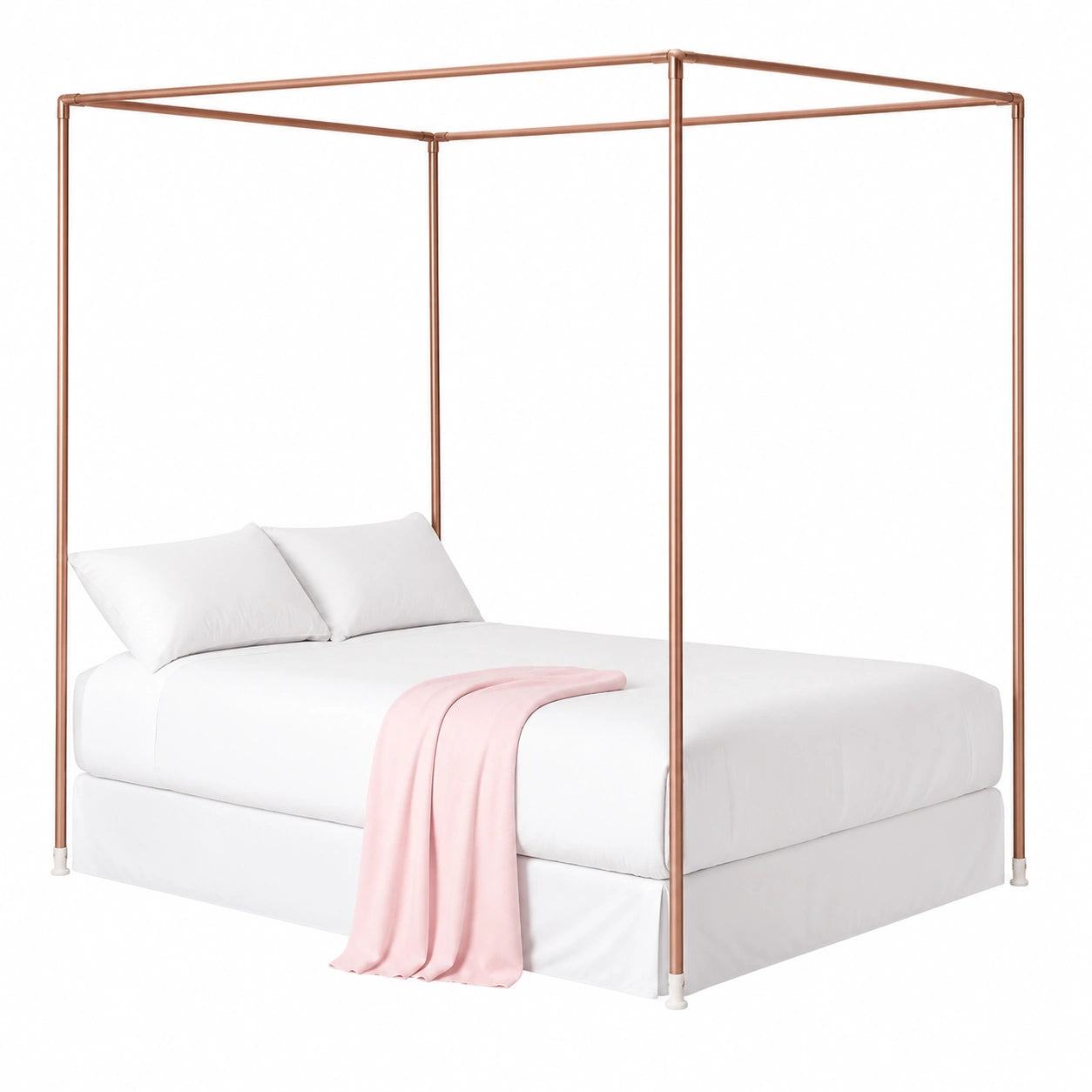 Eleganter Baldachin-Rahmen aus Metall in Holzmaserung für Queen-Size-Bett, Edelstahl, Schlafzimmerdekor