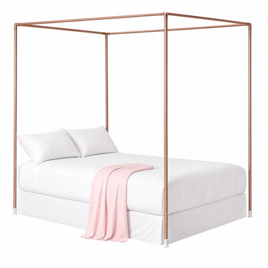 Eleganter Baldachin-Rahmen aus Metall in Holzmaserung für Queen-Size-Bett, Edelstahl, Schlafzimmerdekor