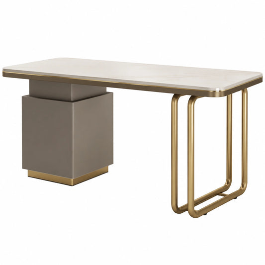 Eleganter Schreibtisch mit Steintop, stabil und stilvoll für Heimbüros
