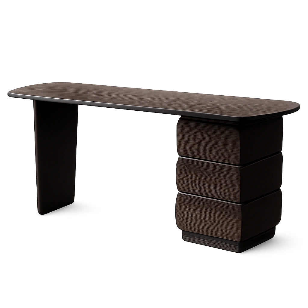 Großer Büroschreibtisch mit Schubladen, robuste Holzstruktur, ideal für Büro und Zuhause