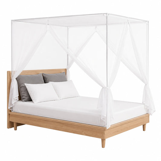Moskitonetz Himmelbett, 4 Ecken, Edelstahlrahmen, Vorhanghalterungen, Weiß, Doppelbett