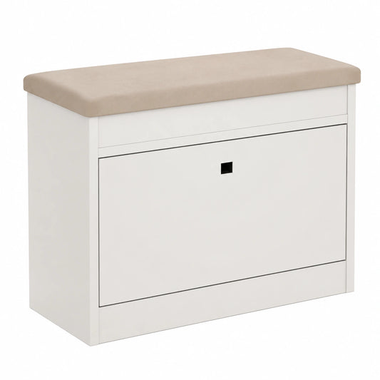 Moderner Schuhschrank mit Sitzbank und Klapptüren - 55x64x28 cm, Laminierte Holzplatte, Kaschmir