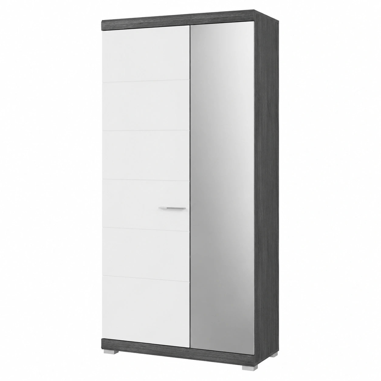 Moderner Garderobenschrank Scout – Weiß Hochglanz und Rauchsilber, 62x197x37 cm