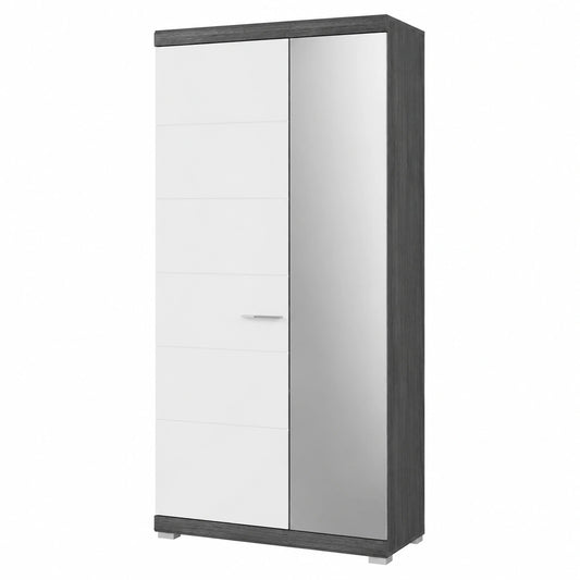 Moderner Garderobenschrank Scout – Weiß Hochglanz und Rauchsilber, 62x197x37 cm