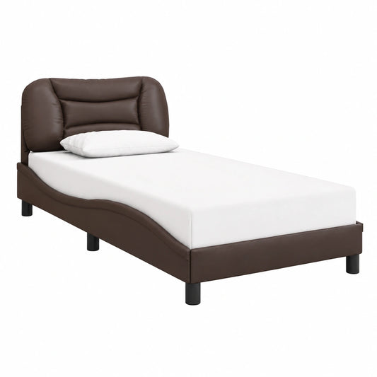 Einzelbett Hvar 90x190 cm Kunstleder Braun Modernes Design Gepolstertes Kopfteil Jugend- und Gästezimmer Leichte Montage