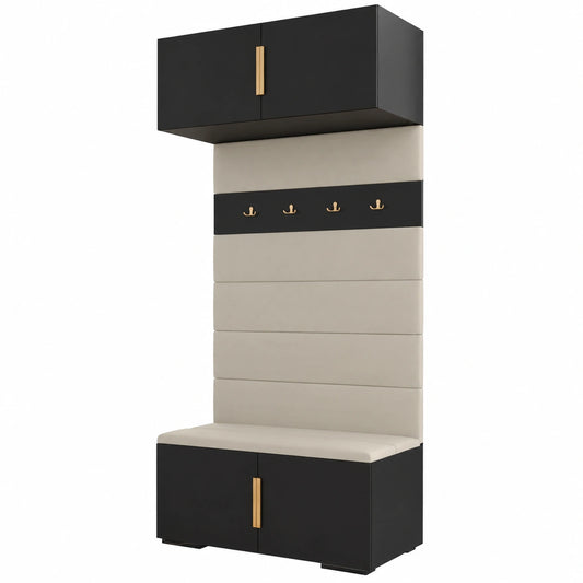 Moderner Flurschrank-Set Inova 1 in Schwarz mit Goldgriffen