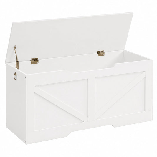 HOOBRO Sitzbank mit Stauraum, Spielzeugkiste, stabile Truhenbank, 110 cm, Weiß, ideal für Kinderzimmer und Flur